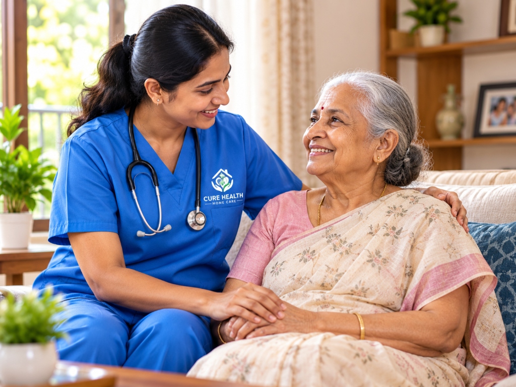 Verified CURE HEALTH Home Care nurse with patient in Bengaluru